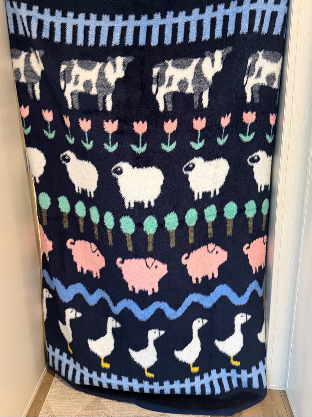 Vtg Crown Crafts Cottage Farm Animal Blanket Heavy Fleece 60”x 80” Dinarsu 1986